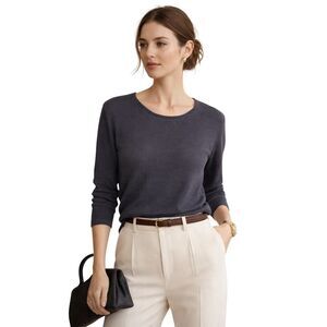 ARITZIA WILFRED Women's Ribbed 3/4 Sleeve Linen Blend Sweater Gray Size XXS